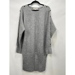 Vine & Love Light‎ Gray Button Detail Ribbed Sweater Dress